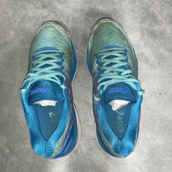 Asics Gel Nimbus 18 Womens Size 8 Running Shoes Turquoise/Iris/Methyl Blue T650N - Picture 9 of 10